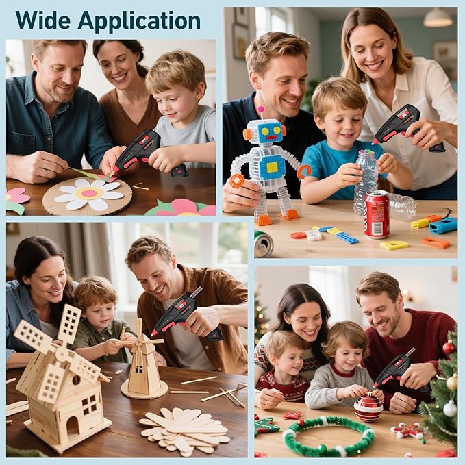 Cordless Hot Glue Gun, 20W Hot Glue Gun with 30PCS Premium Glue Sticks & 1m USB-C Cable, 2000mAh Built-in Battery Suitable for School Craft, Home Repair, DIY (Black-2000mAh)