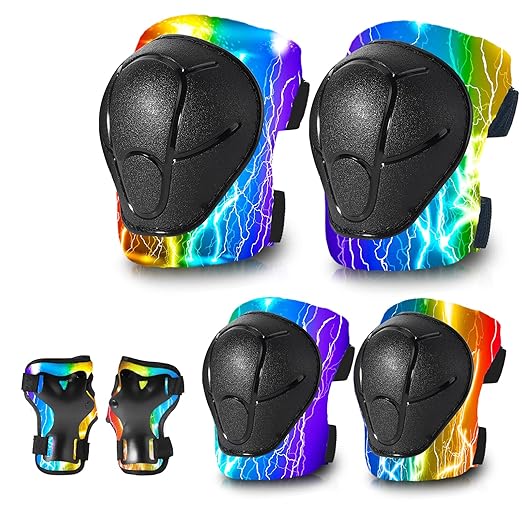 Gradient Color Kids Protective Gear Set Knee Pads for Kid 2-14 Years,W/ Adjustable Strap Kids/Youth Knee Pads Elbow Pads Wrist Guards Set for Inline Roller Skates,Cycling,BMX Bike,Skateboard,Scooter