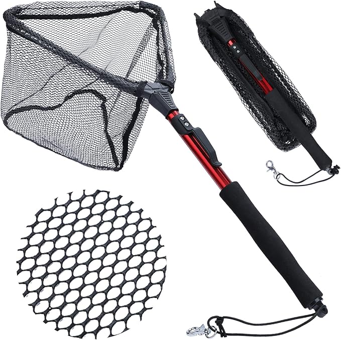 Sougayilang Fishing Net Fish Landing Net, Foldable Collapsible Telescopic Pole with EVA Handle, Durable Nylon Material Mesh, Safe Fish Catching or Releasing