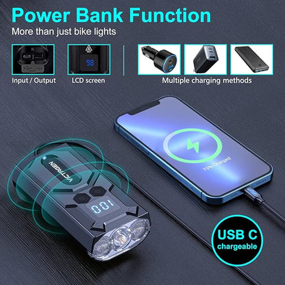 Victagen Super Bright Bike Lights 8000Lm for Night Riding, Super Bright 3 LED Lights for Bike/Bicycle Headlight with High Beam & Low Beam TypeC Rechargeable, Free Taillights