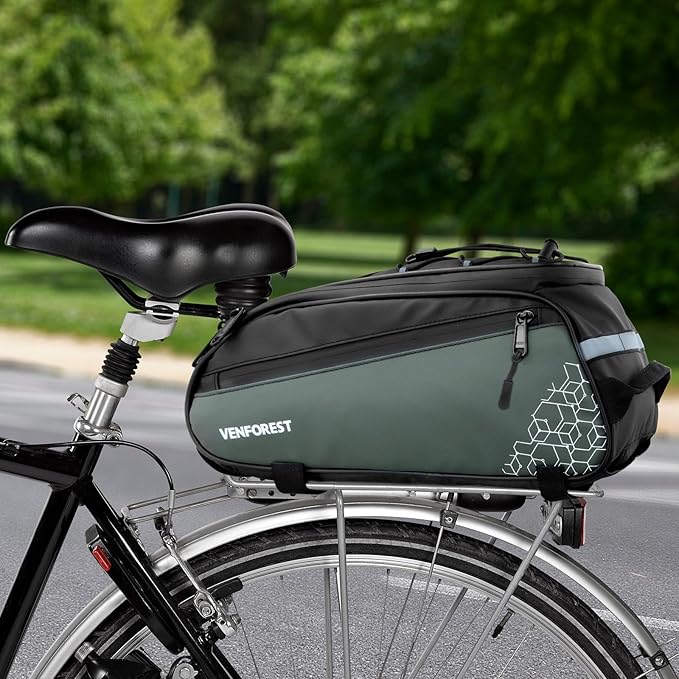 Bike Rear Rack Bag,9L PVC Waterproof Bike Trunk Bag for Road and Mountain Bikes,Bicycle Rear Seat Bag with Rain Cover Bike Saddle Bag for Cycling Trip (Brown green)