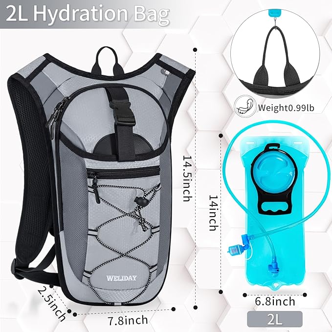 Hydration Backpack with 2L Water Bladder, Lightweight Hydro Pack for Cycling, Running, Hiking, Climbing
