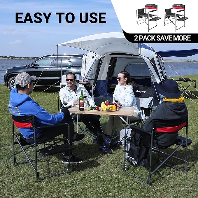 KingCamp Heavy Duty Camping Director Chair, Folding with Side Table & Storage, Red