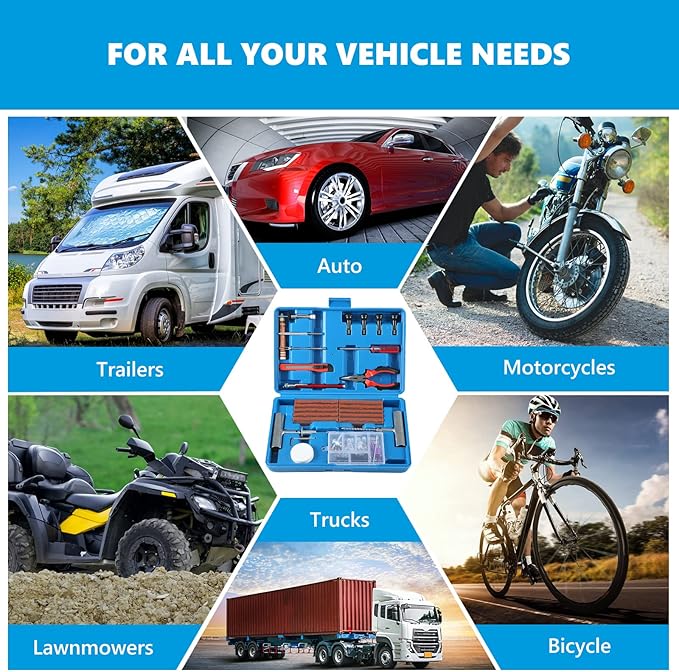 Tire Repair Kit,117pcs Heavy Duty Tire Plug Kit,with Universal Tire Patch Kit to Plug Flats for Car/Motorcycle/Truck/Tractor/Trailer/RV/ATV