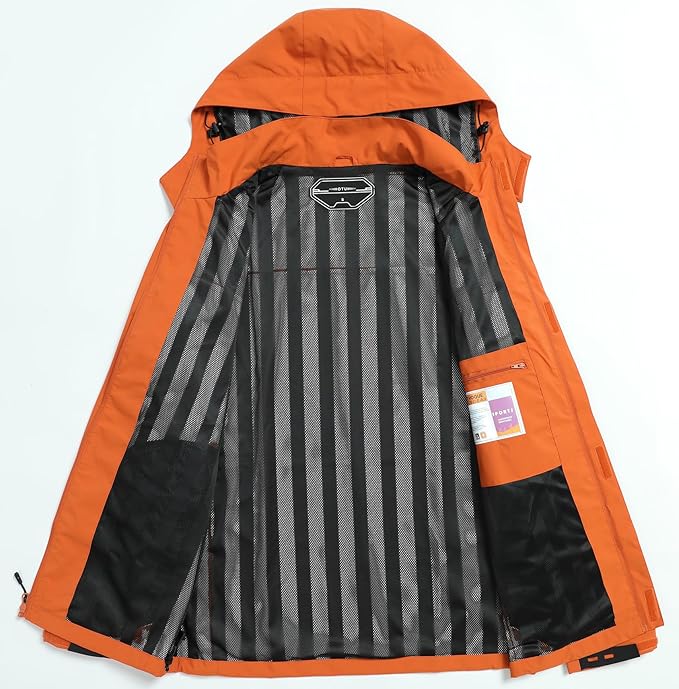 OTU Men's Lightweight Waterproof Hooded Rain Jacket Outdoor Raincoat Shell Jacket for Hiking Travel