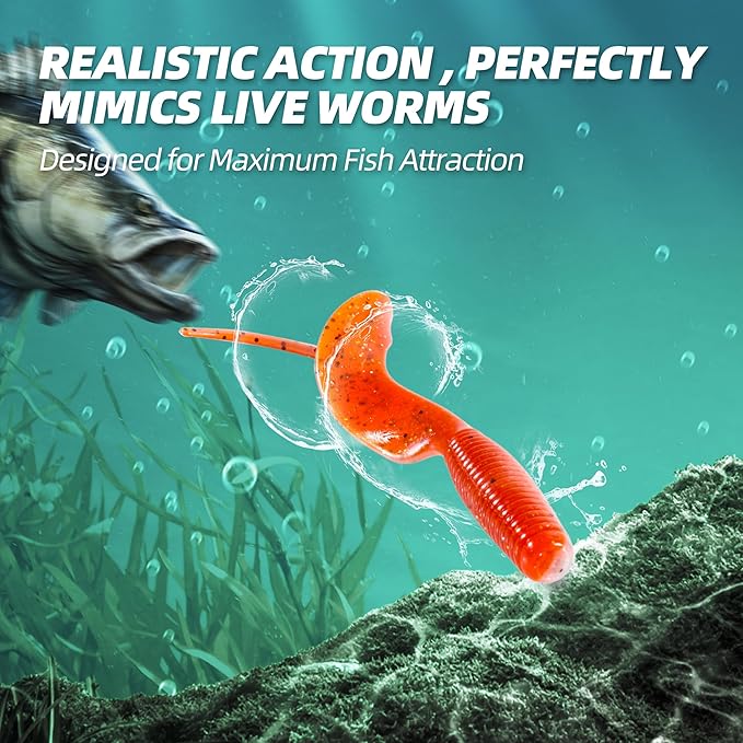 Curly Style Tail Worms Fishing Lures – Realistic Wavy Tail Soft Bait Grub Swimbaits for Saltwater & Freshwater Fishing, Available in 4 Inch & 6 Inch, Perfect for Bass, Trout, Crappie, & More