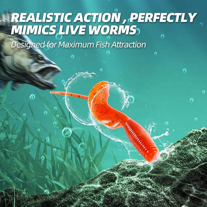 Curly Style Tail Worms Fishing Lures – Realistic Wavy Tail Soft Bait Grub Swimbaits for Saltwater & Freshwater Fishing, Available in 4 Inch & 6 Inch, Perfect for Bass, Trout, Crappie, & More