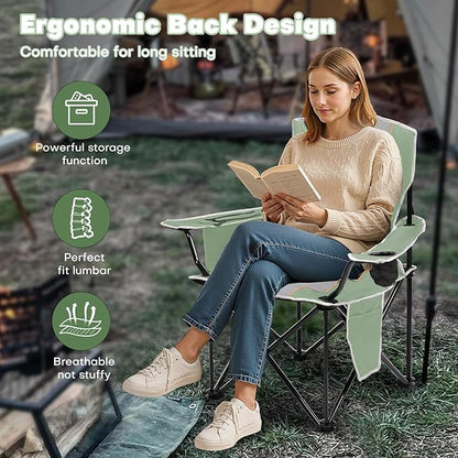 XMT Premium Padded Folding Chair, Extra Wide & Heavy Duty 450lbs Capacity, Portable Camping Chair with Insulated Cooler, Cup Holder & Storage, Compact Foldable for Outdoor, Beach, Picnics