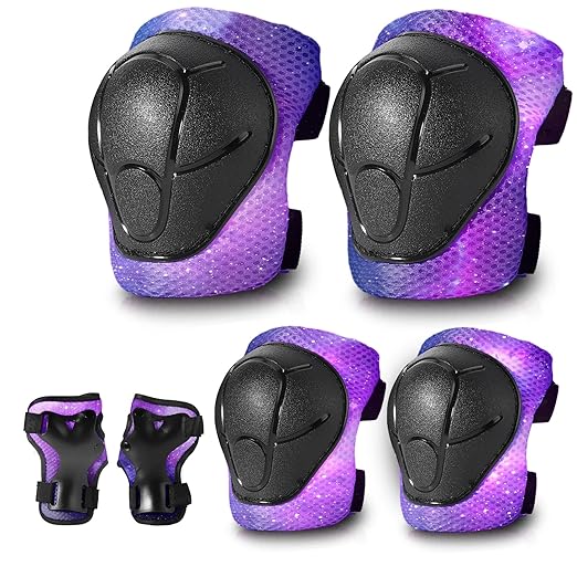 Gradient Color Kids Protective Gear Set Knee Pads for Kid 2-14 Years,W/ Adjustable Strap Kids/Youth Knee Pads Elbow Pads Wrist Guards Set for Inline Roller Skates,Cycling,BMX Bike,Skateboard,Scooter