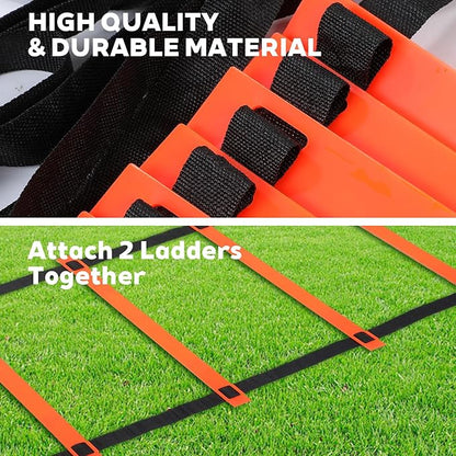 Pro Agility Ladder Soccer Kick Trainer Set 20ft 12 Rung 10 Cones and 4 Stakes Speed Agility Football Training Equipment with Carrying Bag ﻿