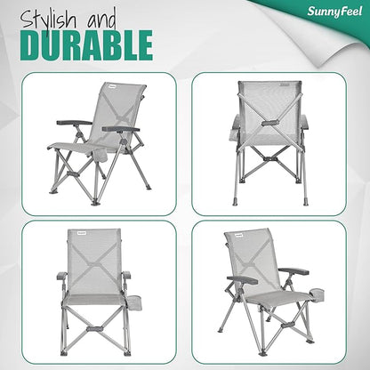 SUNNYFEEL Ergonomic High-Back Camping Chair - 1 Second Folding Chair with 500lbs Capacity, Breathable Back Support for Outdoor, Lawn, Hiking, Fishing (Grey)