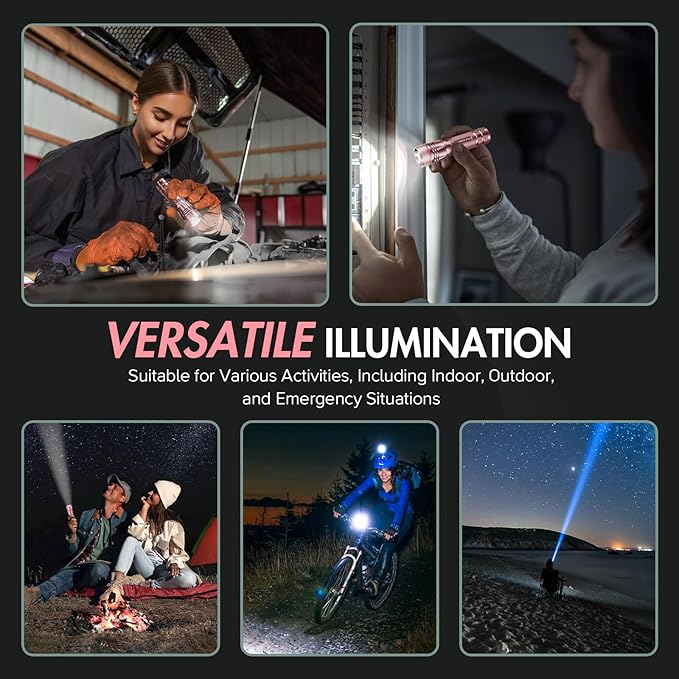 WdtPro Rechargeable Flashlights High Lumens, 1 Pack 10H Long Lasting Super Bright EDC Flashlights, LED Mini Tactical Flash Lights for Camping Emergency, Drop & Water Resistant Pink(Battery Included)