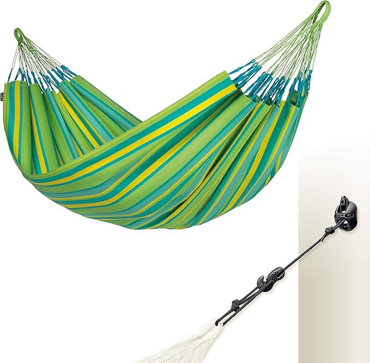 LA SIESTA - Large Double Brisa Classic Hammock & CasaMount - Suspension Kit for Walls & Beams - Weather Resistant Portable Hammock - 2-Person - Lime