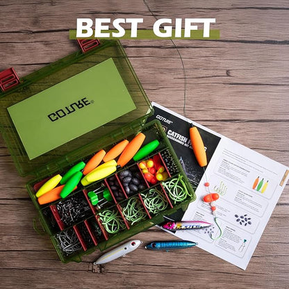 Goture Catfish Rig Making Kit,301pcs Catfishing Tackle with Luminous Fishing Hook Swivel Sinker Weights Rattle Float Bobber Stoppers,Catfish Rigs Accessories with 3600 Tackle Box,Gifts for Men