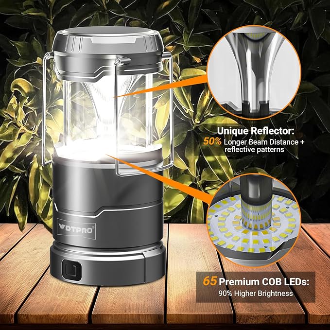 4 Pack Camping Lanterns Rechargeable Collapsible, 65 LED 3 Lighting Modes, 1000LM Dimmable Camping Lights Waterproof, Portable Lantern for Camping Essentials Power Outages Tent Emergency Home Hiking