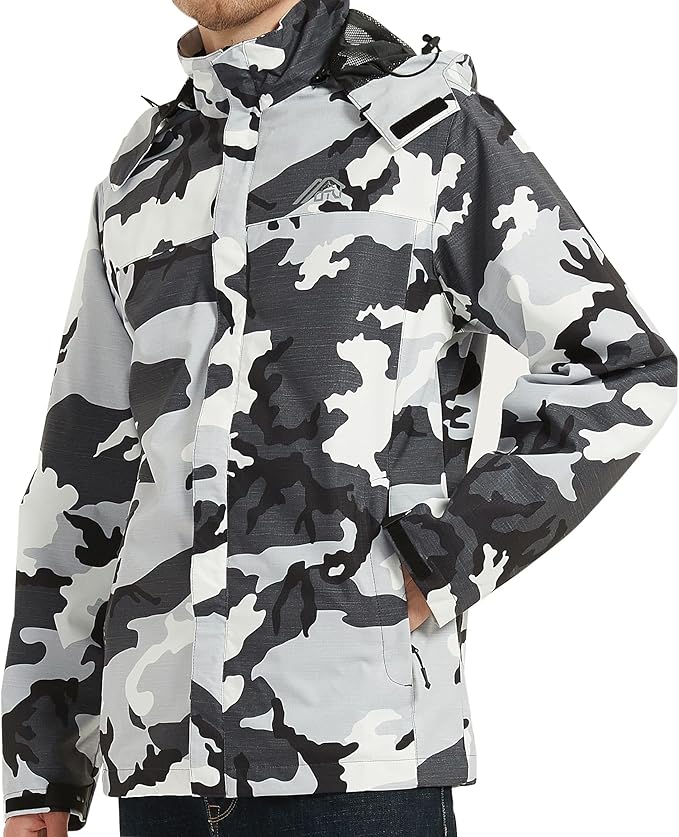 OTU Men's Lightweight Waterproof Hooded Rain Jacket Outdoor Raincoat Shell Jacket for Hiking Travel