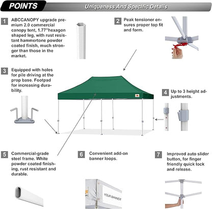 ABCCANOPY Commercial Pop Up Canopy Tent 10x20 Premium-Series, Forest Green