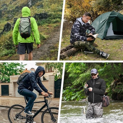 APEXUP Packable Rain Jacket Men with Reflective Zipper, Lightweight Waterproof Raincoat, Mens Rain Jacket for Outdoor Sports