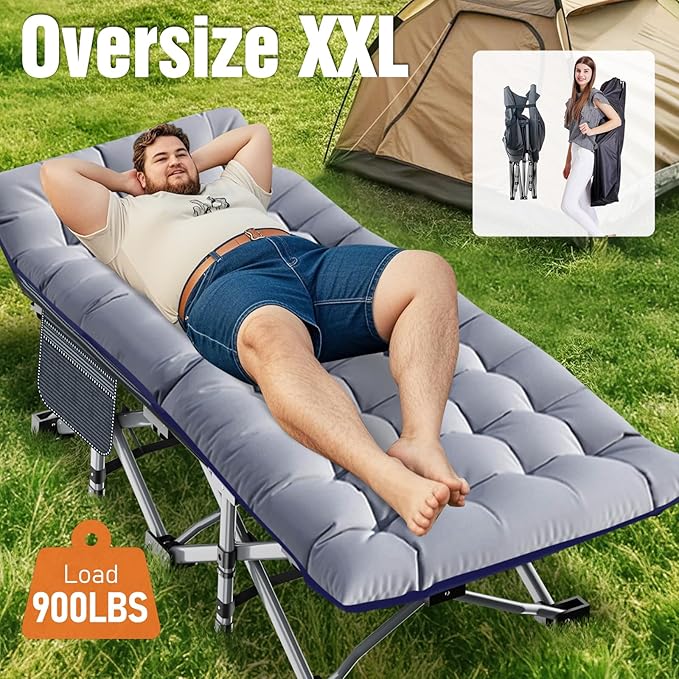 Slsy Oversized XXL Folding Camping Cot for Adults with Pad, Padded Portable Sleeping Cots, Camp Bed with Carry Bag for Outdoor Travel, Beach, Hiking