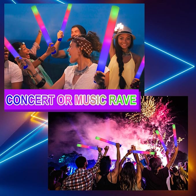Taotuo Glow Stick Bulk 45 Pcs LED Foam Glow Sticks Party Supplies with 3 Flashing Modes,Glow Sticks Party Pack, Glow in Dark Party Supplies for Wedding, Raves, Concert,Christmas
