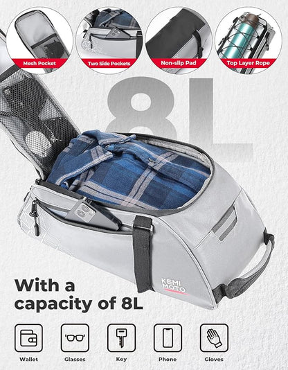 KEMIMOTO Rear Bike Rack Bag, 8L Full Reflective PVC Water Resistant Bicycle Trunk for Road and Mountain Bikes, Ebike Rack Bag with Side Pockets for Cycling Travel Commute