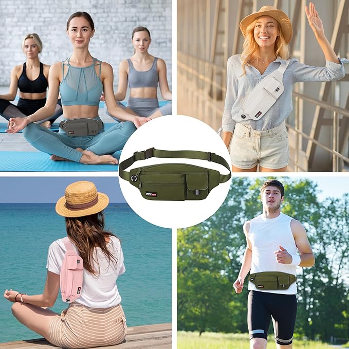 MAXTOP Large Fanny Pack Cross Body Bag Lightweight Belt Bag with Headphone Jack and 5-Zipper Pockets Adjustable Straps for Travel Dog Waliking Sports Running