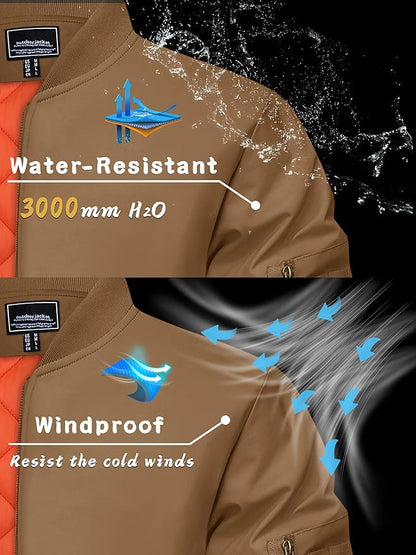 KEFITEVD Men's Jacket Casual Windproof Bomber Jackets Full Zip Windbreaker Warm Winter Padded Coats