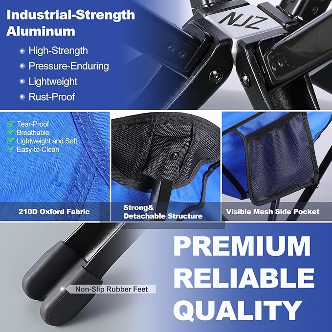 Portable Camping Chairs - 15s Setup & Compact 13" Fold - Backpacking Chair with Carry Bag, Camp Chair for Picnics, Fishing, Festival Sporting Events, Support 200 LBS - Blue