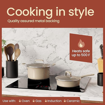 Pots and Pans Set, 22-Piece Non Stick Cookware & Bakeware Sets with Plaid Pattern, Stackable Design, Dishwasher Safe, Stain-resistant, Oven & All-Stove Safe, Tempered Glass Lid, White Marble