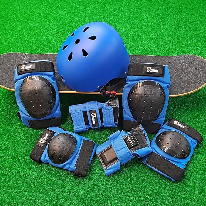 JBM Adult & Kid Skating Protective Gear Set for Beginner to Advanced, Skateboard Helmet Knee and Elbow Pads with Wrist Guards for Inline Roller Skating, Scooter, Skateboarding