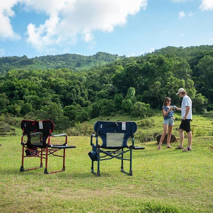 SUNNYFEEL Camping Directors Chair Aluminum Oversized Portable Folding Chair with Side Pocket and Adjustable Side Table for Beach, Fishing, Trip, Picnic, Lawn, Concert Outdoor Foldable Camp Chairs
