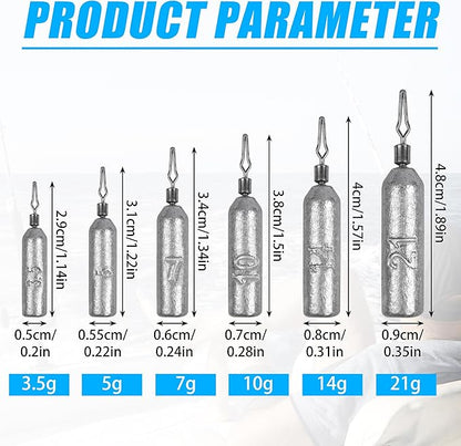 30 Pack Fishing Drop Shot Weights Lead Fishing Weights Pencil Skinny Sinkers with Barrel Swivels for Freshwater Bass Fishing