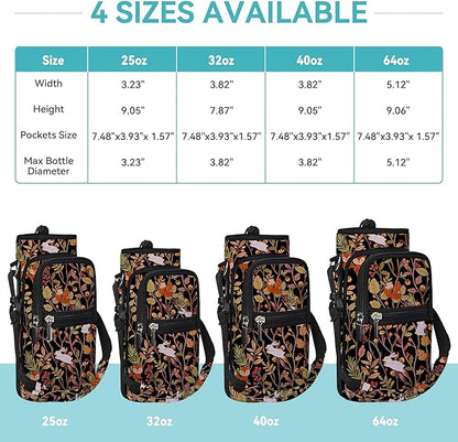 25/32/40/64oz Water Bottle Bag Holder Carrier-Insulated Crossbody Sling Case Sleeve with Strap & Pockets for Men Women Gym Cycling Travel Walking Hiking Camping