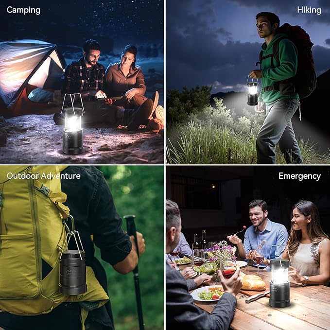 LETMY 2 Pack Camping Lanterns for Power Outages - Dimmable & 3 Color Modes, Battery Powered Lantern, Collapsible, Water Resistant Lantern Flashlight for Emergency, Hurricane, Storms, Outdoor Survival