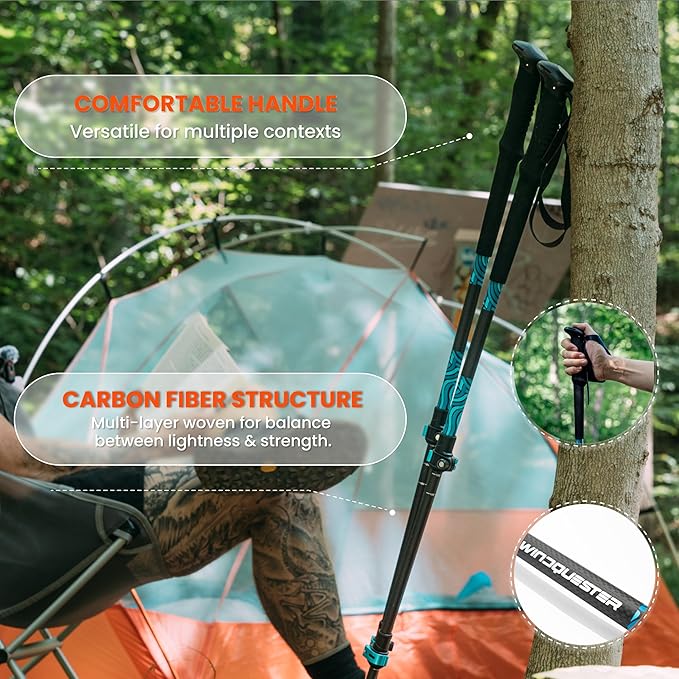 Adjustable Carbon Fiber Trekking Poles – Lightweight Hiking Poles with Quick Lock for Backpacking, Camping, Glacial Wave Strider X for Climbing & Travel