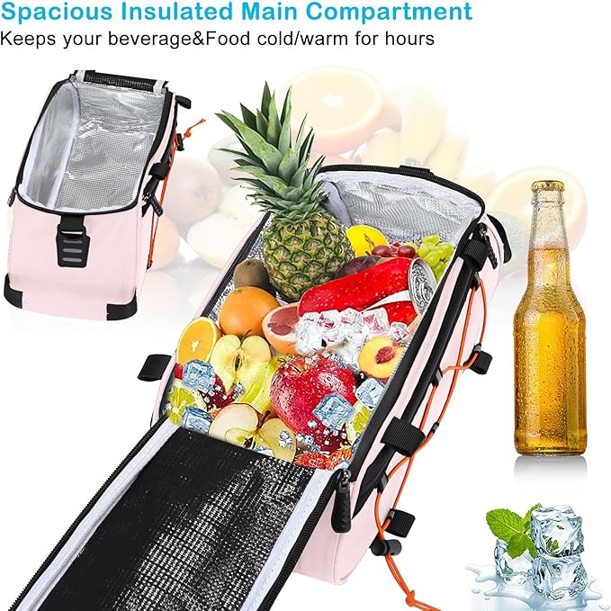 MOSISO Bike Rack Bag with 2 Removable Panniers, Waterproof Bike Trunk Cooler Storage Handbag Insulated Bicycle Rear Seat Pouch, Bicycle Storage Saddle Shoulder Bag Cycling Luggage Pouch, Pink