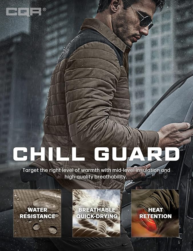 CQR Men's Lightweight Insulated Jacket, Windproof Packable Water Resistant Warm Active Coat for Hiking Work Outdoor Tactical