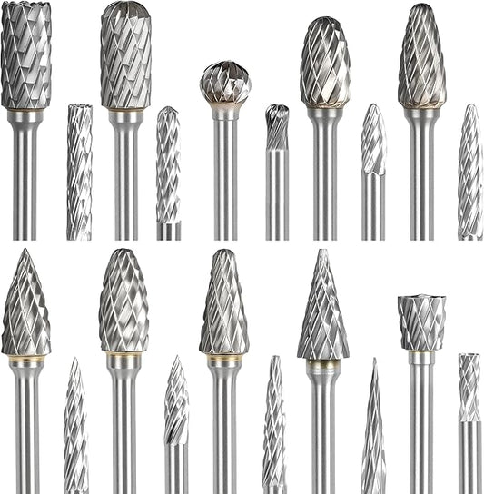 CATITO 20Pcs Carbide Burr Set 1/8" Shank Die Grinder Bits Rotary File Rasp Attachments Cutting Burrs Metal Grinding Engraving Porting