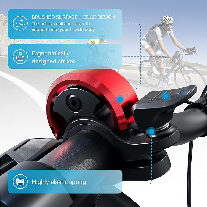 Greallthy Bike Bell, Aluminum Alloy Bicycle Bell with Clear Loud Sound, Bike Bells for Adults and Kids, Sturdy and Compact Bell Fits 0.75-1in(19-25.4mm) Handlebar for Mountain, Road Bikes.