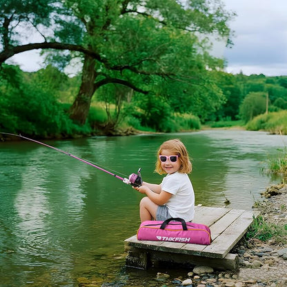 Kids Fishing Pole Set, Telescopic Fishing Rod Reel Combo Kids Starter Kit with Lures Tackle Box, Foldable Stool and Portable Bag for Boys Girls Younth