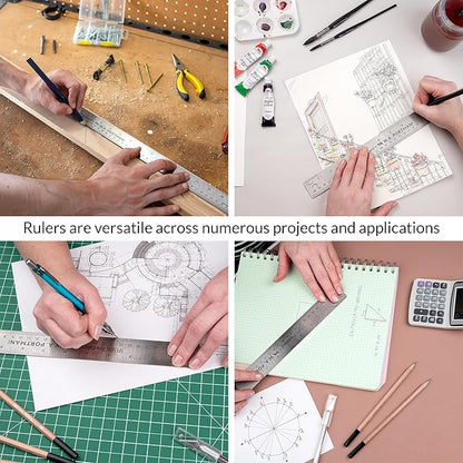 Breman Precision Metal Ruler 12 Inch Cork Back – 10 Pk Stainless Steel Straight Edge, Flexible Non-Slip Metal Ruler with Cork Backing – Imperial & Metric for Crafting, School, Workshop & Home Use