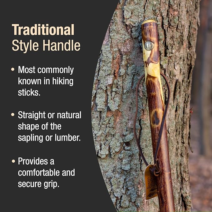 Brazos Rustic Wood Walking Stick, Hawthorn, Traditional Style Handle, for Men & Women, Made in The USA