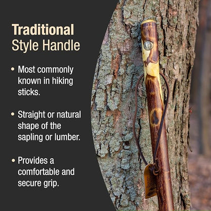 Brazos Rustic Wood Walking Stick, Hawthorn, Traditional Style Handle, for Men & Women, Made in The USA