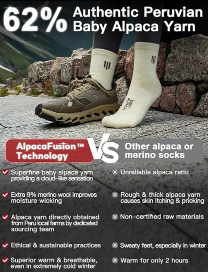Alpaca Wool Micro Crew Hiking Socks Midweight Moisture Wicking Anti-blister Cushioned