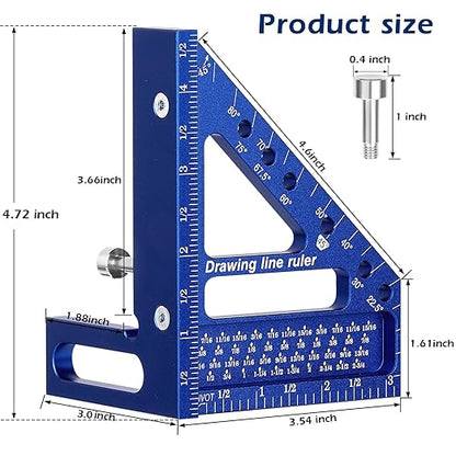 3D Multi-Angle Measuring Ruler -Precision Woodworking 3D Square Protractor 22.5-90 Degree and Miter Triangle Ruler - Aluminum Alloy Drawing Line Ruler for Engineer Carpenter and Craftsmen Blue