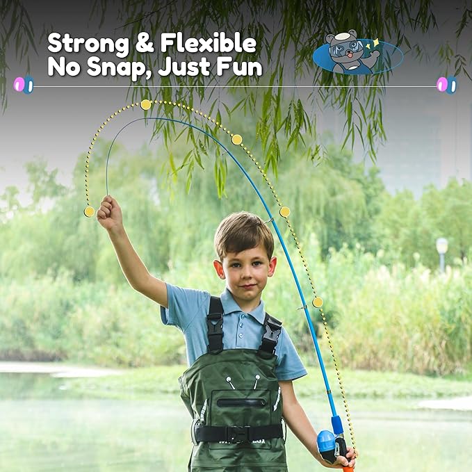 RUNCL Kids Fishing Pole and Reel Combo Kit - 4.9FT Telescopic Fishing Rod with Spincast Reel, Tackle Box, Hat, Sunglasses, Travel Bag - Easy Fishing Kit for Kids Ages 3-12, Youth Beginner