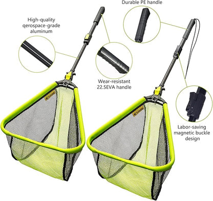 Black Paw Floating Fishing Net Foldable Telescopic Fish Landing Net with Built in Length Scale Rubber Coated for Kayak, Fly, Trout
