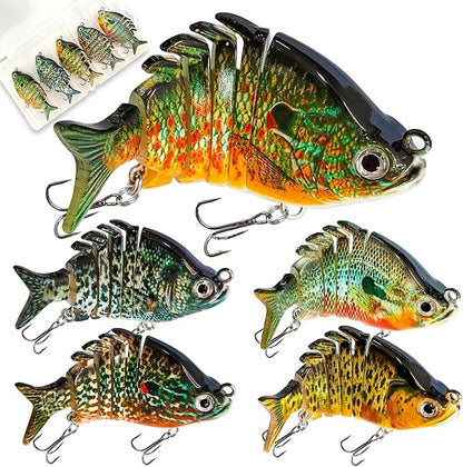 Multi Jointed Swimbait Saltwater Fishing Lures with Sharp Treble Hooks, Bass Fishing Lures Walleye Trout, Lifelike Slow Sinking Fish Bait Lures Kit Freshwater