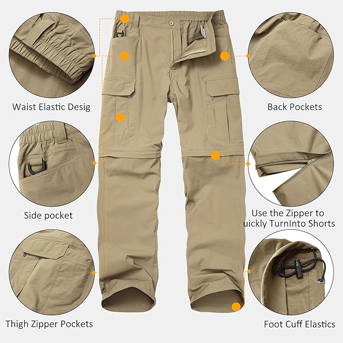Mens Hiking Pants Convertible Lightweight Quick Dry Zip Off Waterproof Outdoor Travel Fishing Hunting Pants