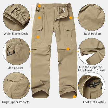 Mens Hiking Pants Convertible Lightweight Quick Dry Zip Off Waterproof Outdoor Travel Fishing Hunting Pants